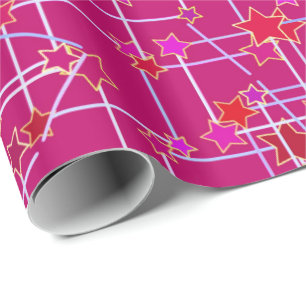 Abstrakte Sternkonstellation, tiefes Fuchsienrosa Geschenkpapier