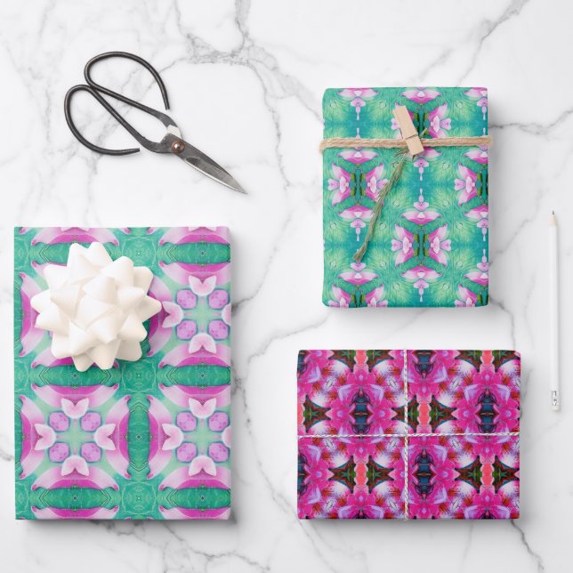 Abstrakte Sternmuster in Zitronen und Rosa Geschenkpapier Set (Vorderseite)