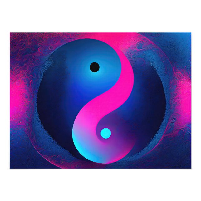 Abstrakte Stille: Yin Yang in Pink & Blues Fotodruck (Vorne)
