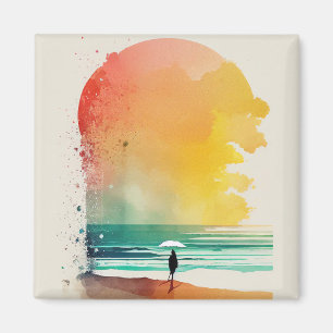 Abstrakte Strandkunst 'In die Wellen gehen' Magnet