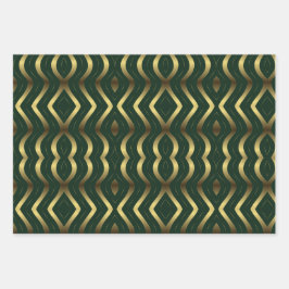 Abstrakte Streifen aus Gold und Smaragdgrün Geschenkpapier Set