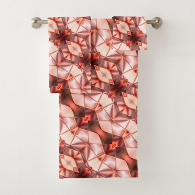Abstrakte Streifen aus Seidenform in rosa Badhandtuch Set (Insitu)