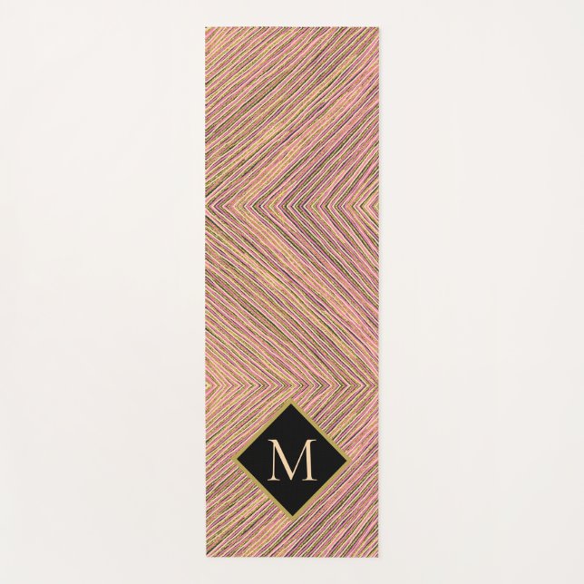 Abstrakte Streifen Gold Glitzer Monogram Yogamatte (Vorderseite)