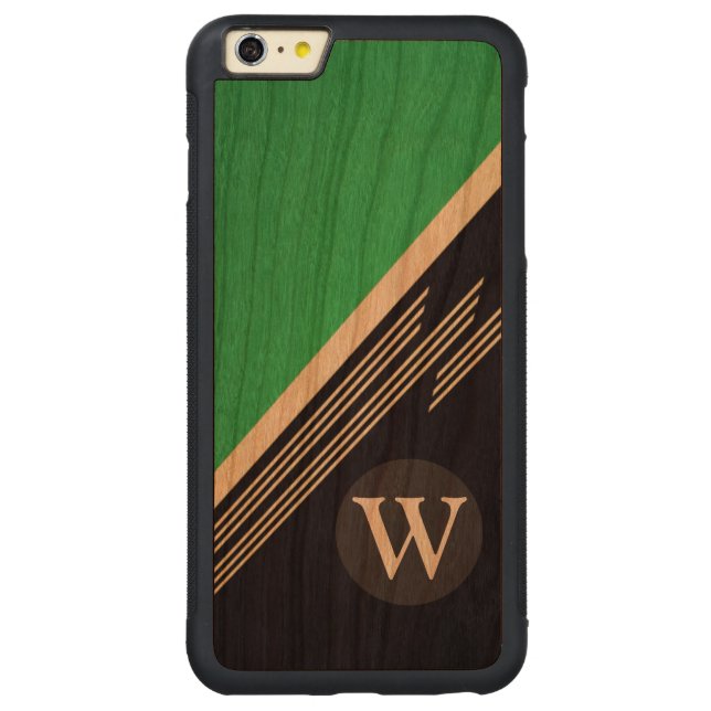 Abstrakte Streifen in der grünen Hand Carved Wood iPhone Hülle (Rückseite)