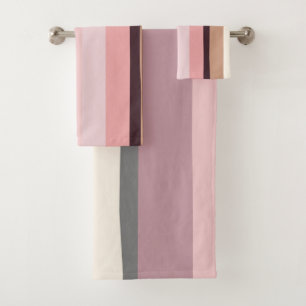 Abstrakte Streifen in Rosa und Beige Badhandtuch Set