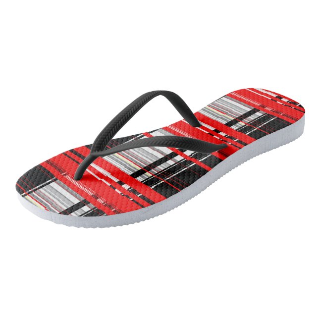Abstrakte Streifen in Rot und Weiß Flip Flops (Schrägansicht)