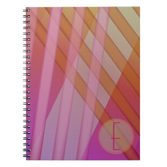 Abstrakte Streifen/rosa Magenta Orange/Monogramm Notizblock (Vorderseite)