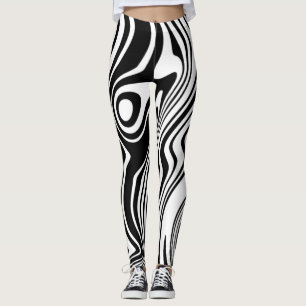 Abstrakte Strickwellen Schwarze und Weiße Leggings
