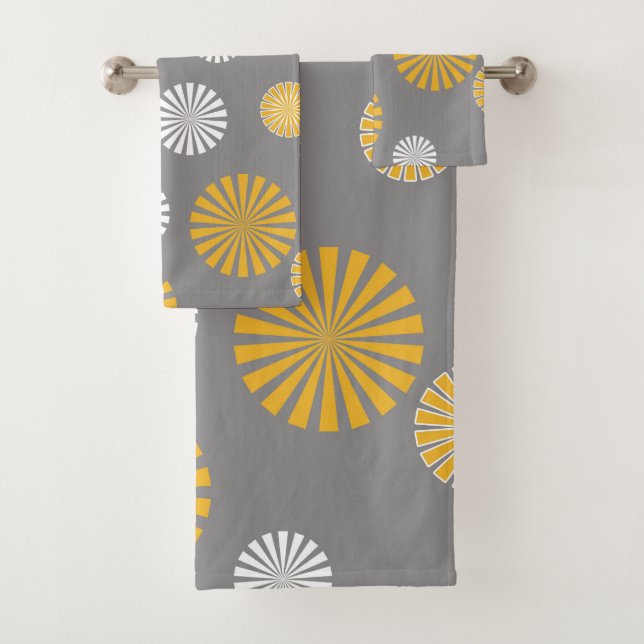 Abstrakte, stylische Lüsterne, grau, gelb, weiß Badhandtuch Set (Insitu)