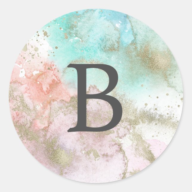 Abstrakte Summer Monogram Wedding Umschlag Aufkleb Runder Aufkleber (Vorderseite)