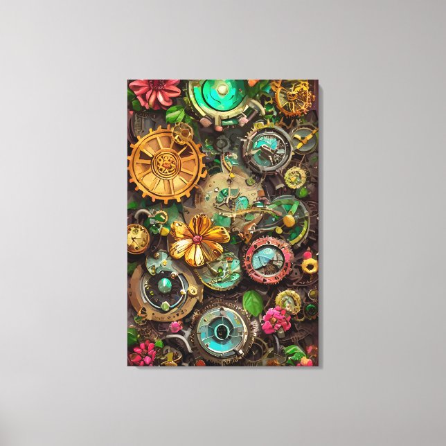 Abstrakte Surreal Gears Blume Steampunk Art Leinwanddruck (Vorderseite)