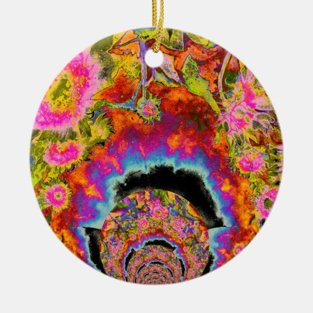 Abstrakte surreale Sonnenblumenmandala, inspiriere Keramik Ornament (Vorne)