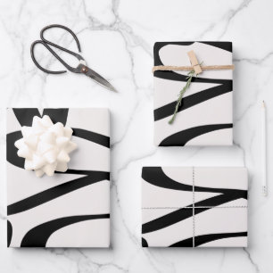 Abstrakte Swirbellinien formen schwarz und beige C Geschenkpapier Set