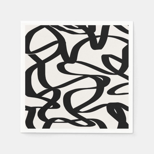 Abstrakte Swirbellinien formen schwarz und beige C Serviette (Vorderseite)