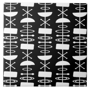 Abstrakte Symbole der Atomzeit Schwarz-weiß Fliese