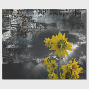 Abstrakte Symbole und gelbe Blumen Geschenkpapier