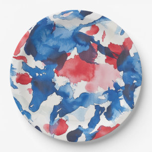 Abstrakte Tafel mit rotem und blauem Wasser Pappteller