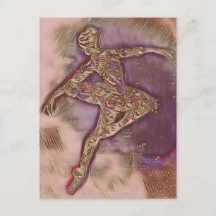 Abstrakte tanzende rosa und goldene Balletttänzeri Postkarte