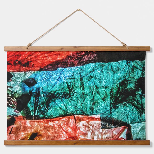 Abstrakte Tapisserie aus Bandholz, einzigartig Wandteppich Mit Holzrahmen (Vorne)