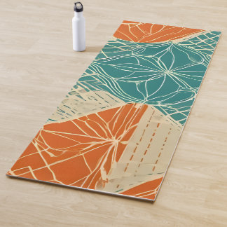 Abstrakte Teal-, Orange- und Beige-Blumen Yogamatte