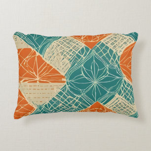 Abstrakte Teal-, Orange- und Beigefarbene Blumen Dekokissen