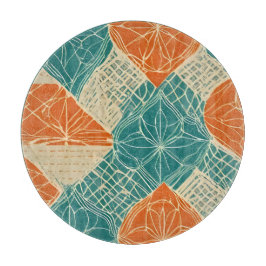 Abstrakte Teal-, Orange- und Beigefarbene Blumen Schneidebrett