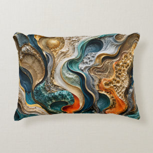 Abstrakte Teal- und Orange-Luxus-3D-Fluid-Kunst Dekokissen