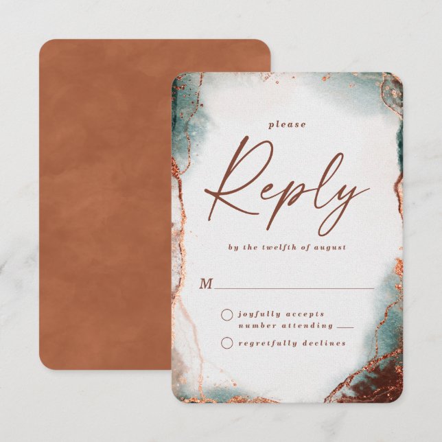 Abstrakte Terra Cotta Wedding RSVP Antwortkarte (Vorne/Hinten)