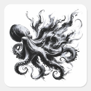 Abstrakte Tintenflüssigkeit Oktopus Kraken Quadratischer Aufkleber
