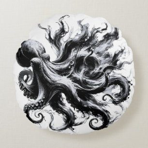 Abstrakte Tintenflüssigkeit Oktopus Kraken Rundes Kissen