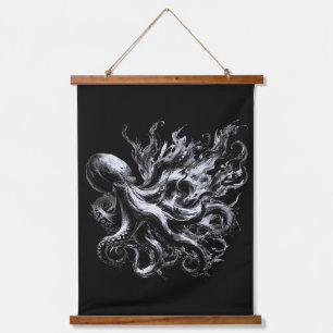 Abstrakte Tintenflüssigkeit Oktopus Kraken Wandteppich Mit Holzrahmen