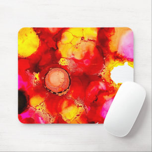 Abstrakte Tintenkunst gelb rot und pink Mousepad