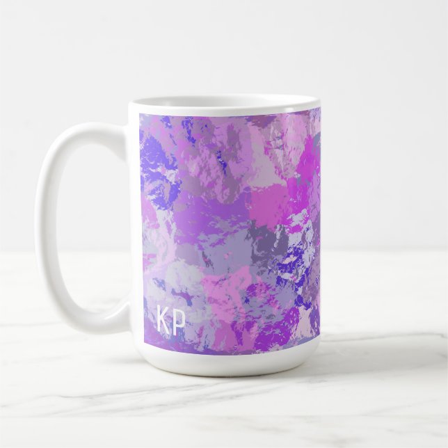 Abstrakte trendige Camouflage Rosa Lila Blau Kaffeetasse (Links)