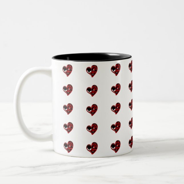 Abstrakte, trendige, quirlige rote Herzen Zweifarbige Tasse (Links)
