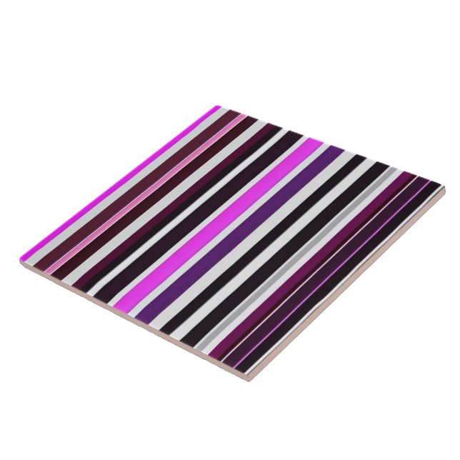 Abstrakte Trendrosa Schwarze Streifen Kollektion Fliese (Seite)
