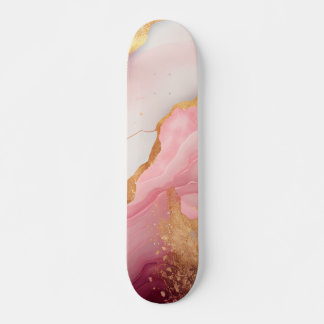 Abstrakte Tropfen aus Gold und Rosa Marmor Skateboard