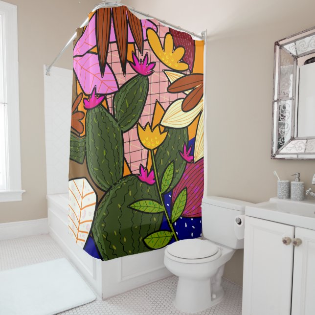 Abstrakte tropische Blätter und Blume Duschvorhang (Beispiel)