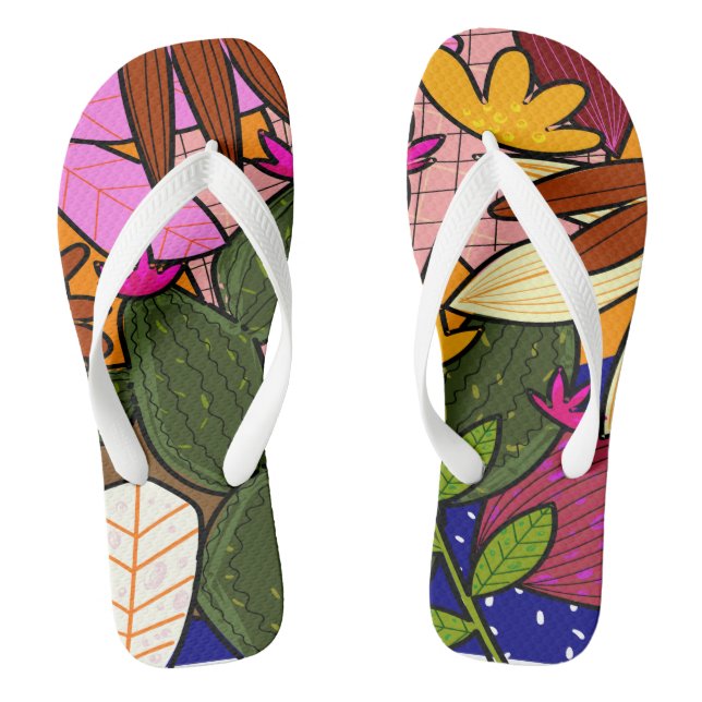 Abstrakte tropische Blätter und Blume Flip Flops (Fußbett)