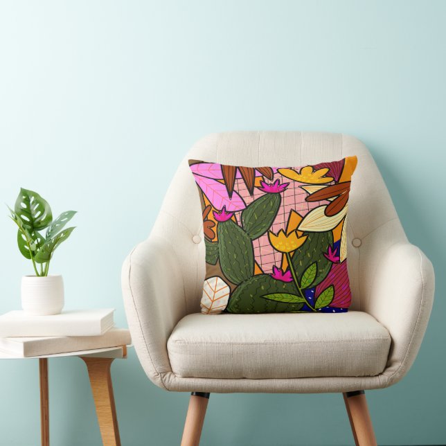 Abstrakte tropische Blätter und Blume Kissen (Stuhl )
