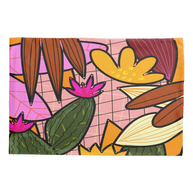 Abstrakte tropische Blätter und Blume Kissenbezug (Rückseite)