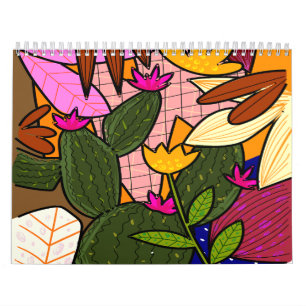Abstrakte tropische Blätter und Blumen Kalender