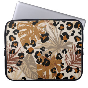 Abstrakte tropische Blätter und Grunge-Leoparden-T Laptopschutzhülle