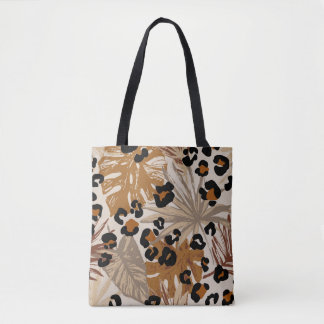 Abstrakte tropische Blätter und Grunge-Leoparden Tasche