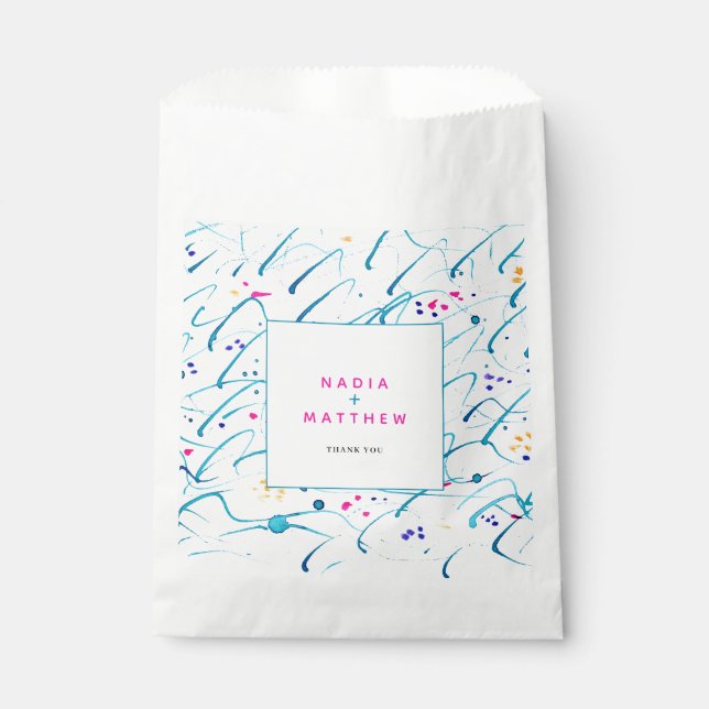 Abstrakte tropische flache Wellen Rosa Aqua Hochze Geschenktütchen (Vorderseite)