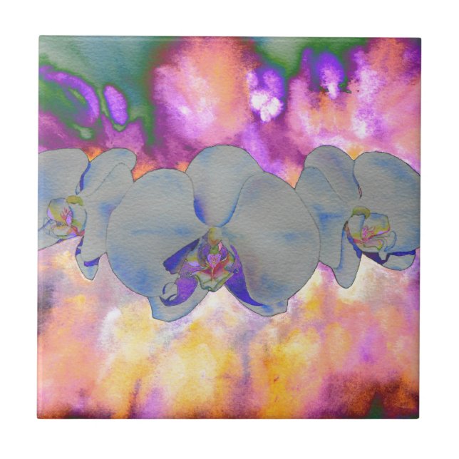 Abstrakte tropische Orchideen Fliese (Vorderseite)