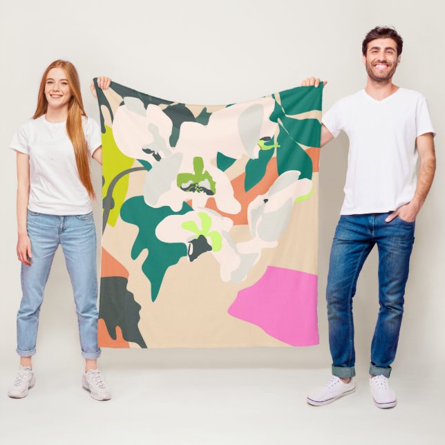 Abstrakte tropische Orchideen Moderne Zuhause Fleecedecke (Beispiel)
