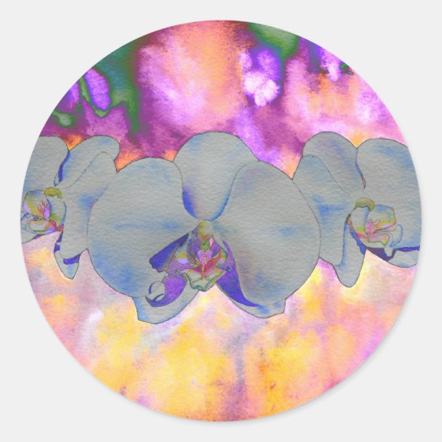 Abstrakte tropische Orchideen Runder Aufkleber (Vorderseite)