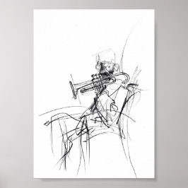 Abstrakte Trumpet-Player-Sketch - Premium Poster