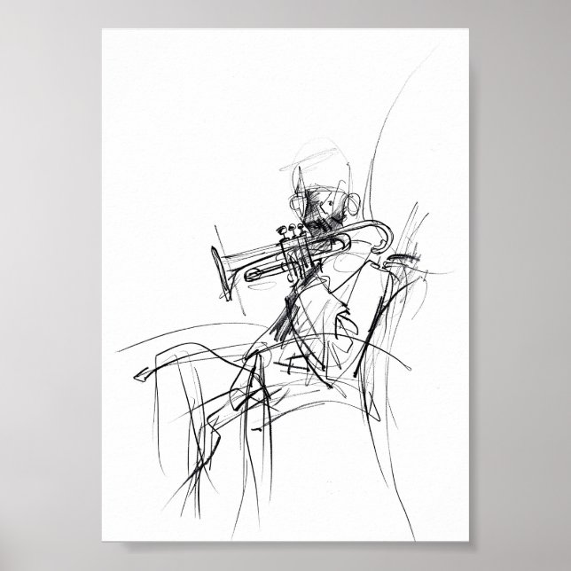 Abstrakte Trumpet-Player-Sketch - Premium Poster (Vorne)