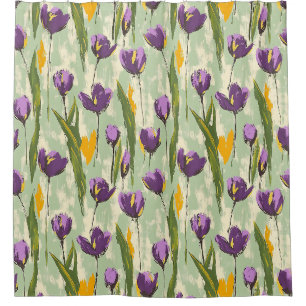 Abstrakte Tulip Blüten auf grünem Hintergrund Duschvorhang
